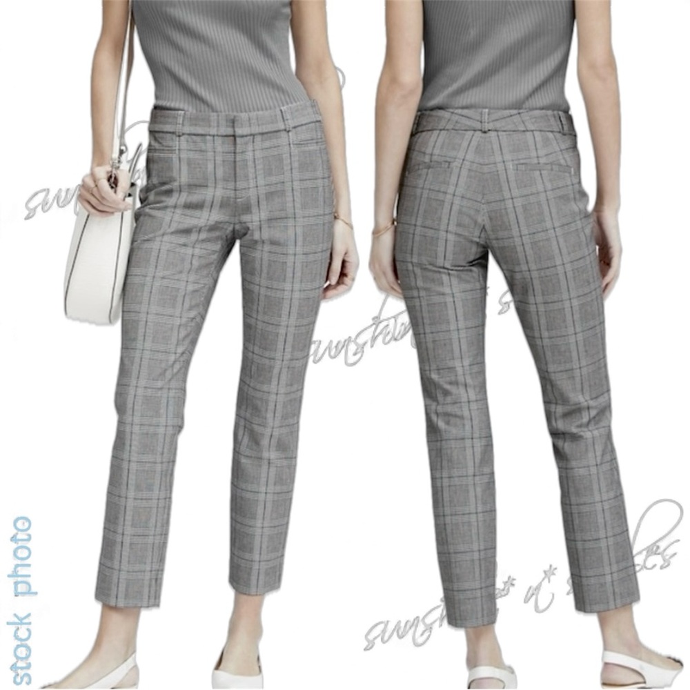 Banana Republic SLOAN Skinny Black/Grey/White Plaid Ankle-Length Pants ~ size 2